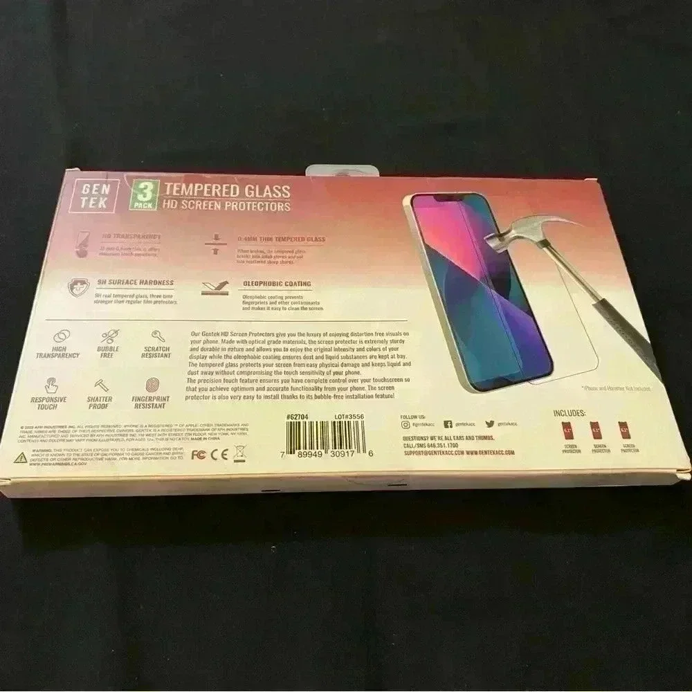 Gen Tek 3 Pk Privacy Glass HD Tempered Screen Protectors Fits iPhone 14 13 12
